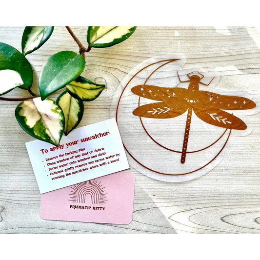 Prismatic Kitty - Dragonfly Suncatcher Sticker | Crescent Moon Window Cling