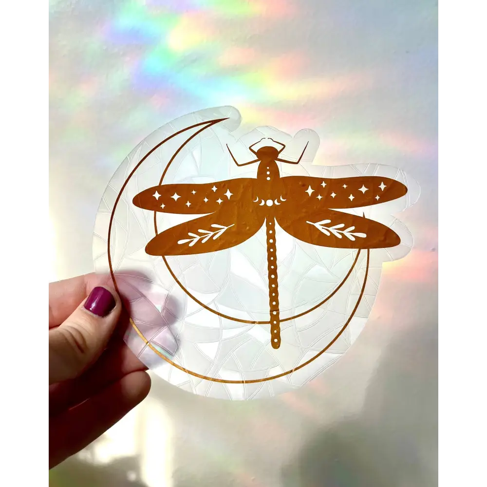 Prismatic Kitty - Dragonfly Suncatcher Sticker | Crescent Moon Window Cling