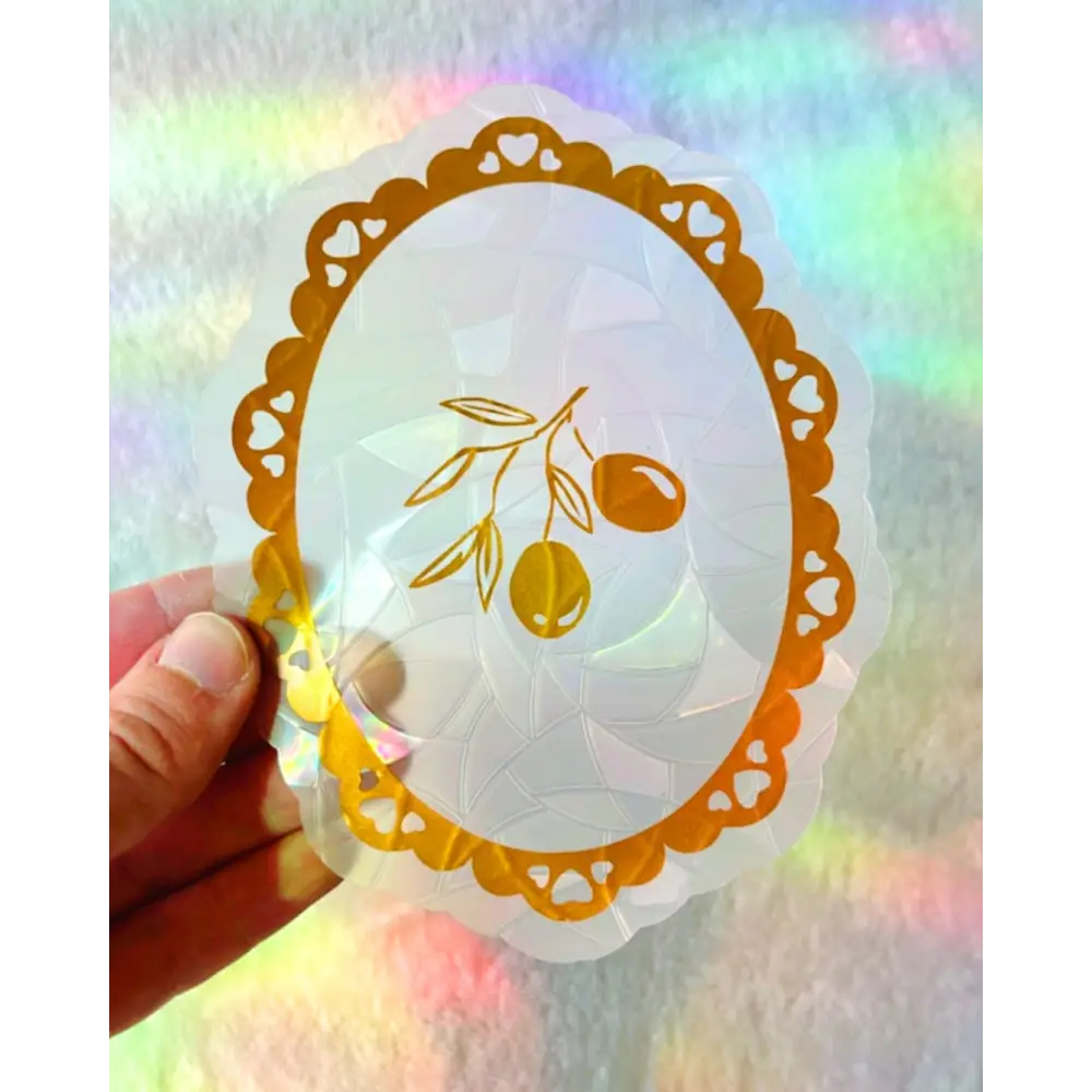 Prismatic Kitty - Olive Branch | Suncatcher Sticker | Ornate Window Cling