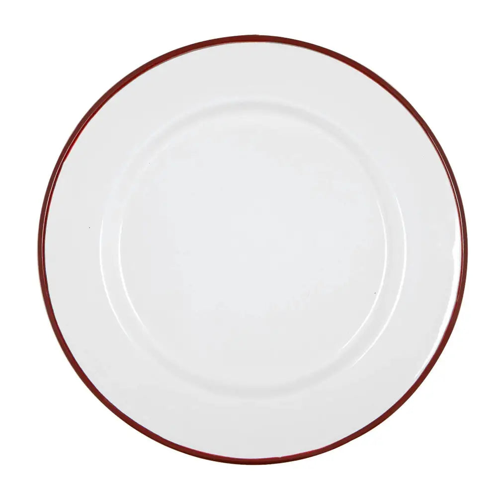 Rinkit Ltd - Argon Tableware White Enamel Dinner Plate - 25.5cm - Red