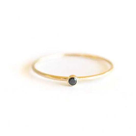 Rose Gypsy - Gold Filled Black Crystal Stacker Ring 6