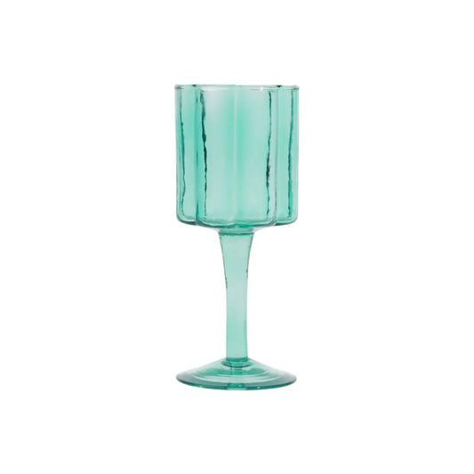 Wine glass with scallop side in shape of a daisy, blue, glass - PABOOM