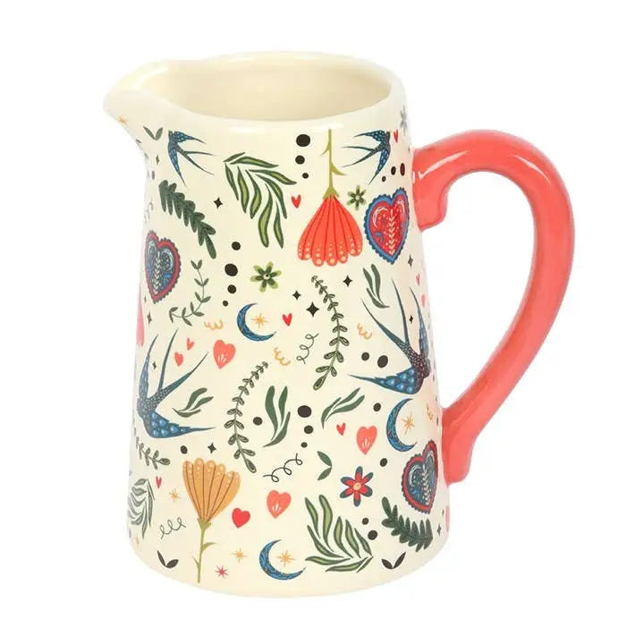 Something Different Wholesale - Cream Folk Print Ceramic Flower Jug