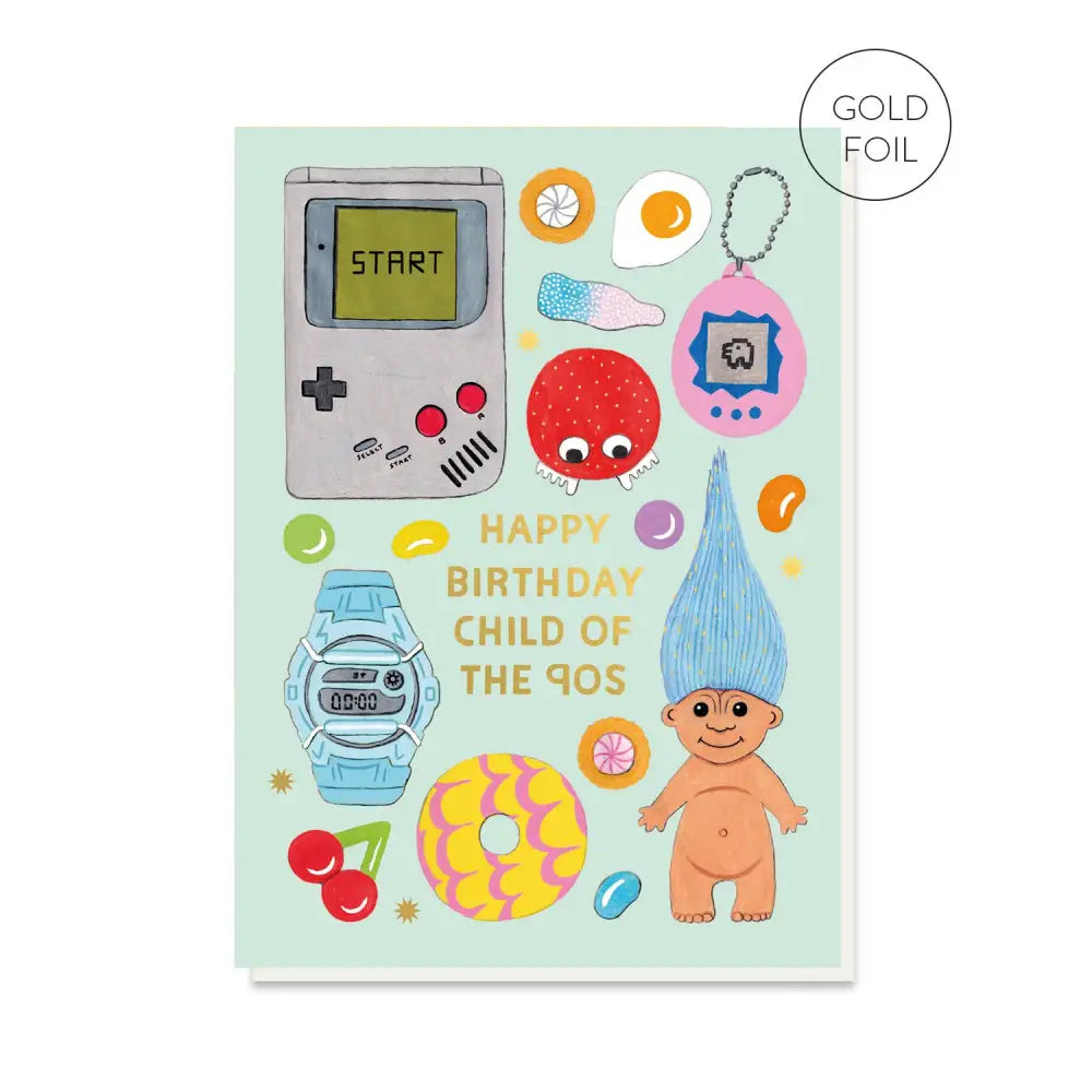 Stormy Knight - Child of the 90s Birthday Card | Luxury Gold Foil Celo bags