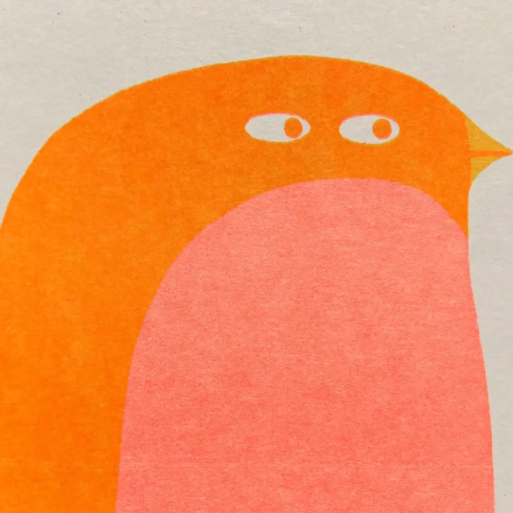 Strangford - Bird Riso Card - minimalist illustration orange bird pink