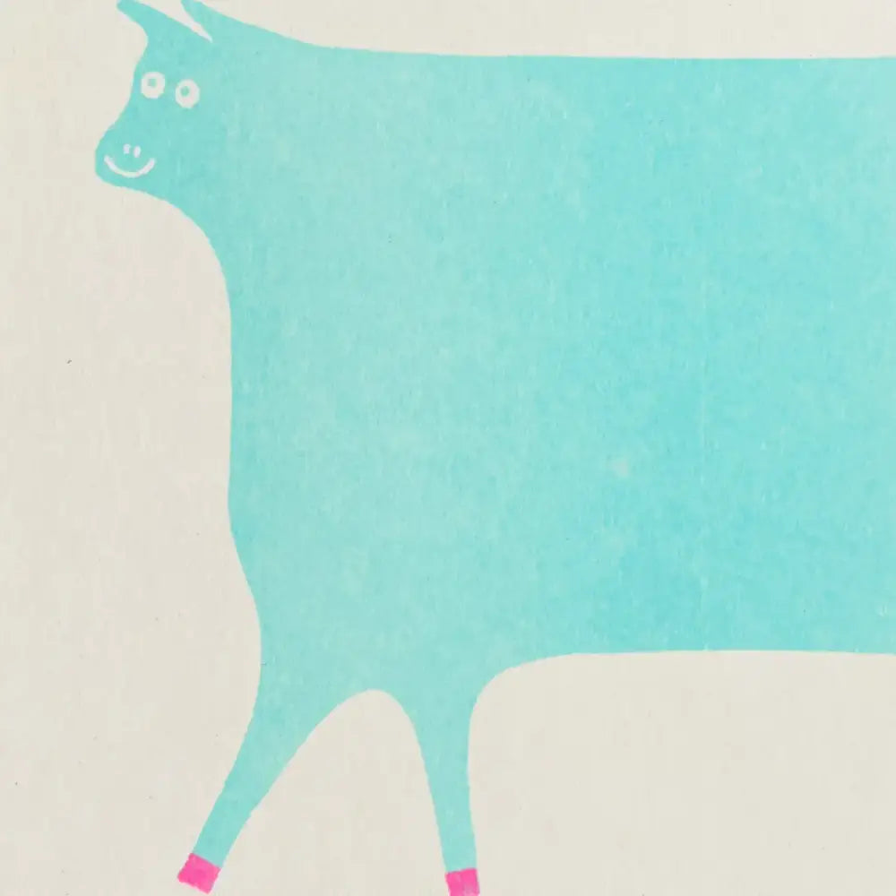 Strangford - Cow Riso Card - light blue cow pink hooves