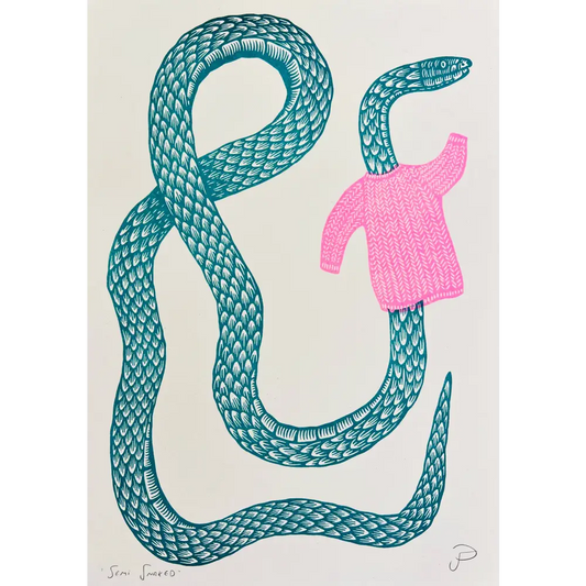 Strangford - Semi Snaked - teal green snake pink knitted