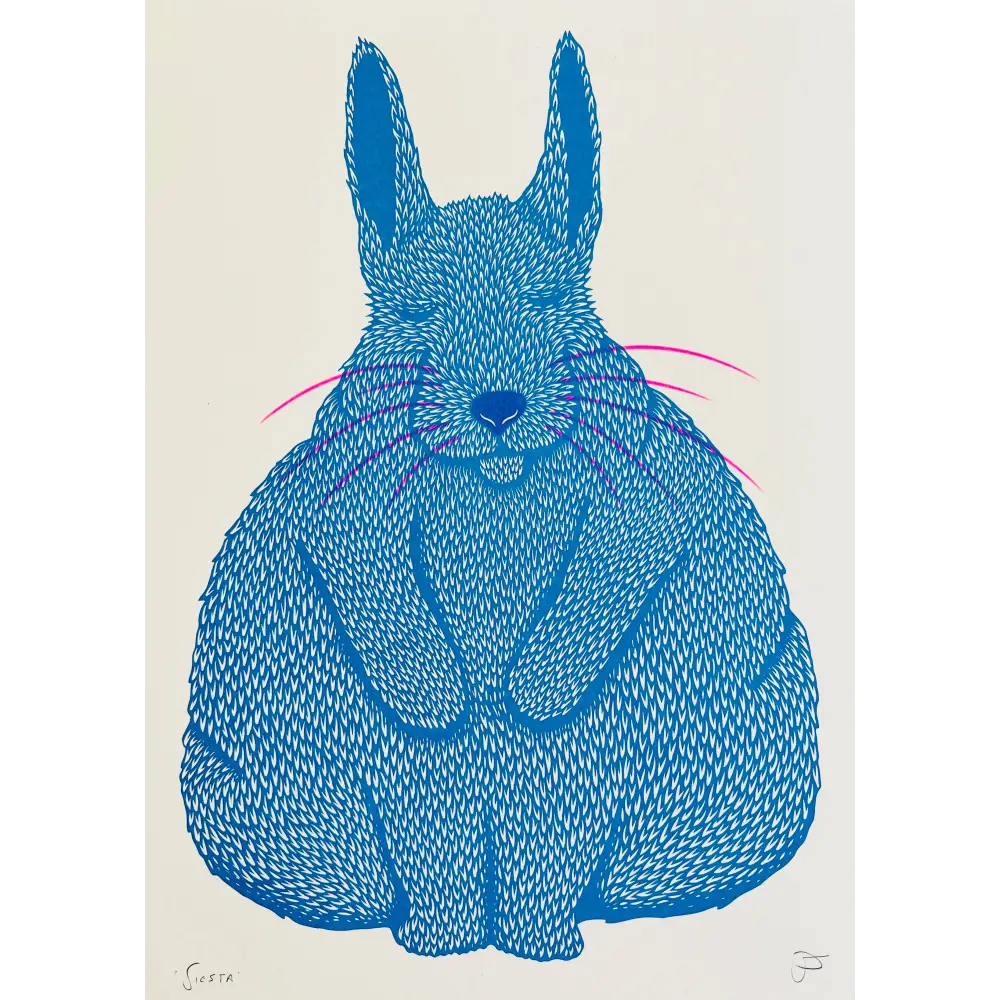 Strangford - Siesta - blue rabbit illustration pink whiskers