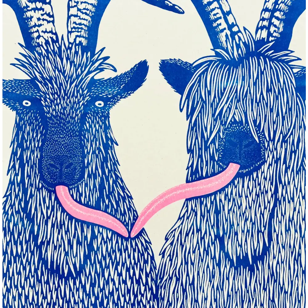 Strangford - Silly Billies - blue print two goats pink