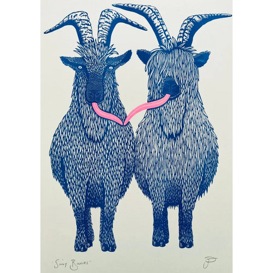 Strangford - Silly Billies - whimsical print two shaggy goats
