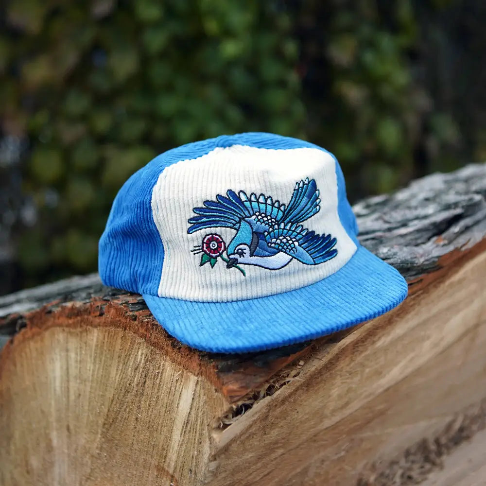 Stuntin Goods - Blue Jay Two-Tone Corduroy Hat - blue corduroy hat bird embroidery
