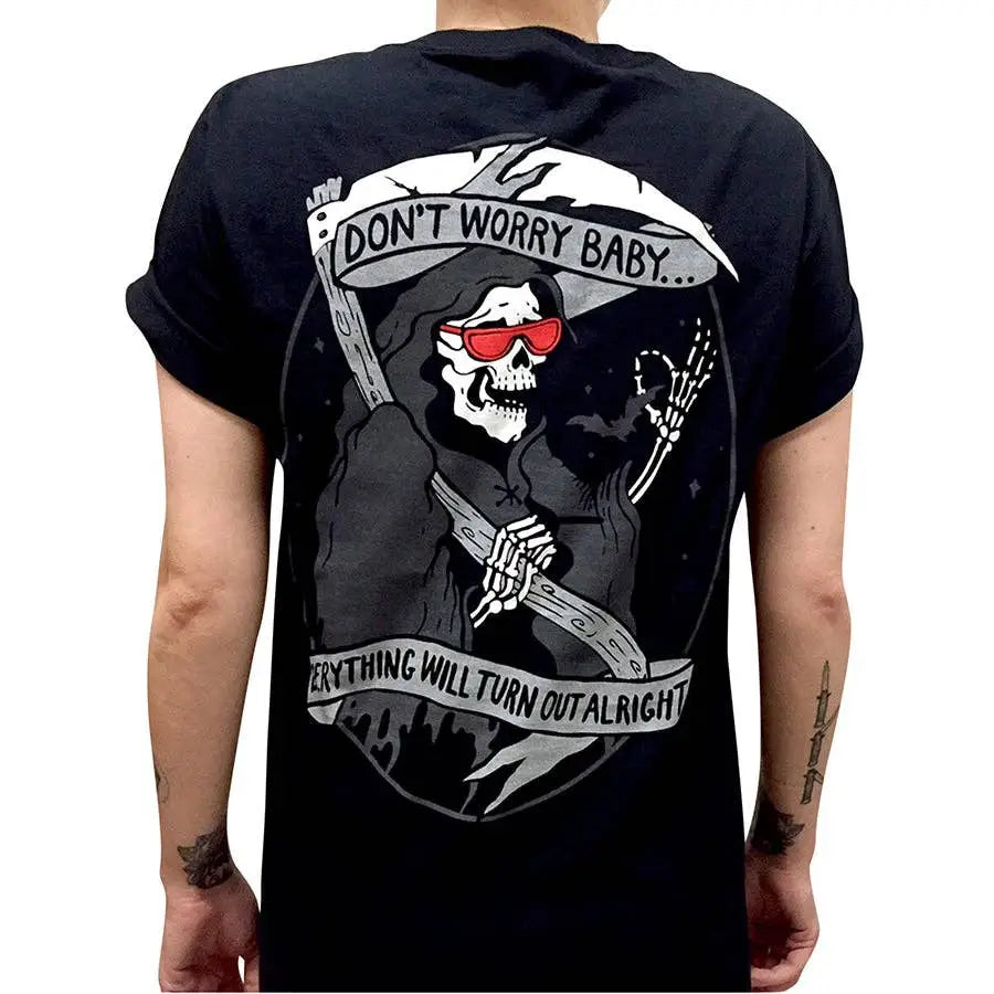 Stuntin Goods - Donβt Worry Baby T-Shirt - black t-shirt grim reaper graphic