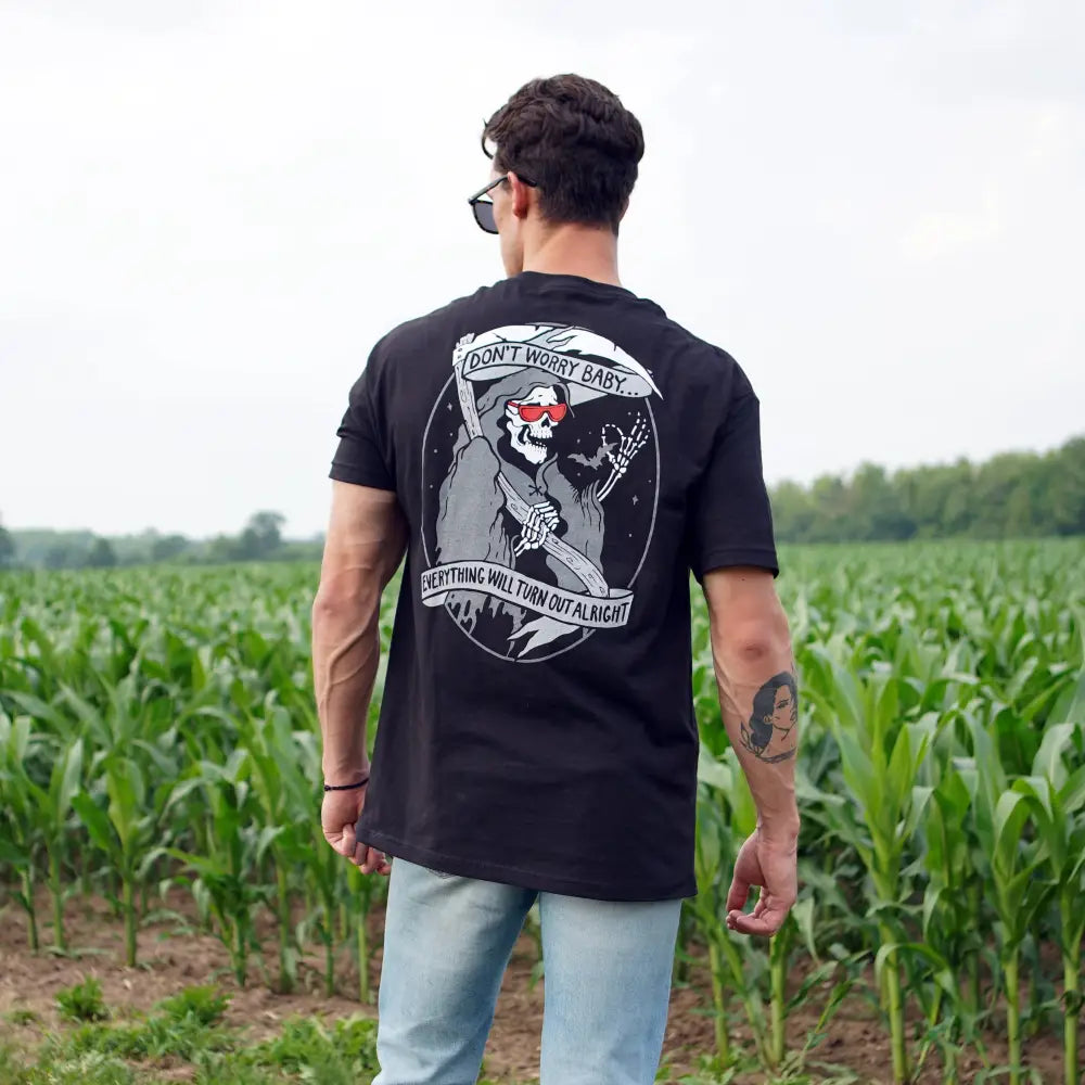 Stuntin Goods - Donβt Worry Baby T-Shirt - black t-shirt grim reaper graphic
