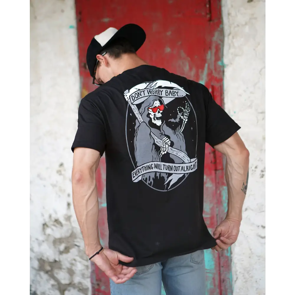 Stuntin Goods - Donβt Worry Baby T-Shirt - black t-shirt grim reaper graphic