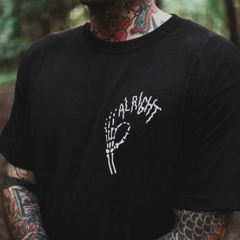 Stuntin Goods - Donβt Worry Baby T-Shirt - black t-shirt skeleton hand graphic