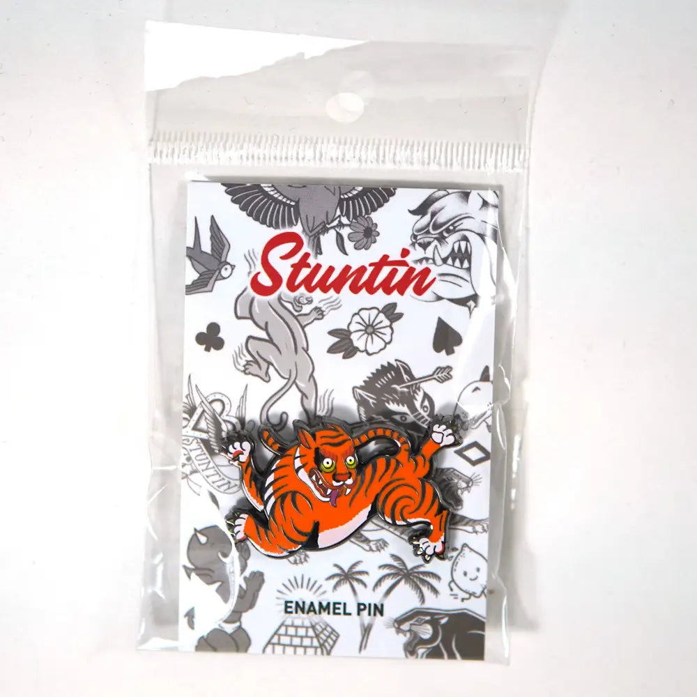 Stuntin Goods - Tiger Enamel Pin - tiger enamel pin packaging