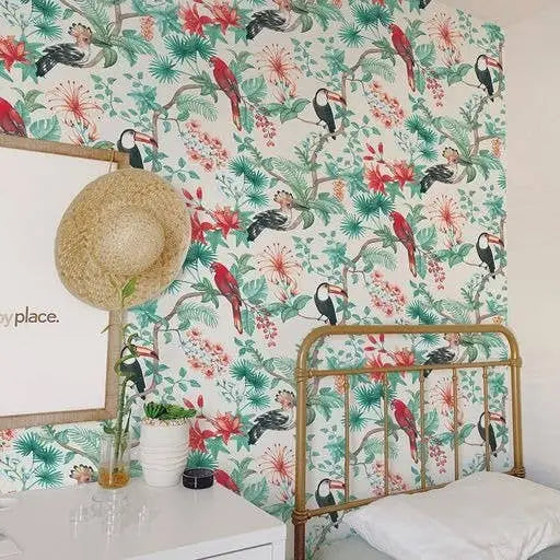 Birds of Paradise Cream Peel and Stick Wallpaper - PABOOM