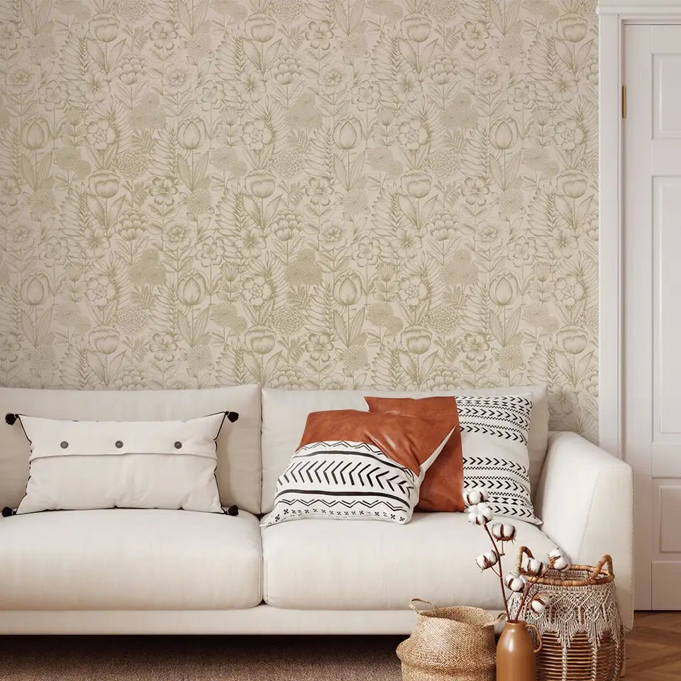 Homestead Floral Gold Peel and Stick Wallpaper, 28 sq. ft. - PABOOM