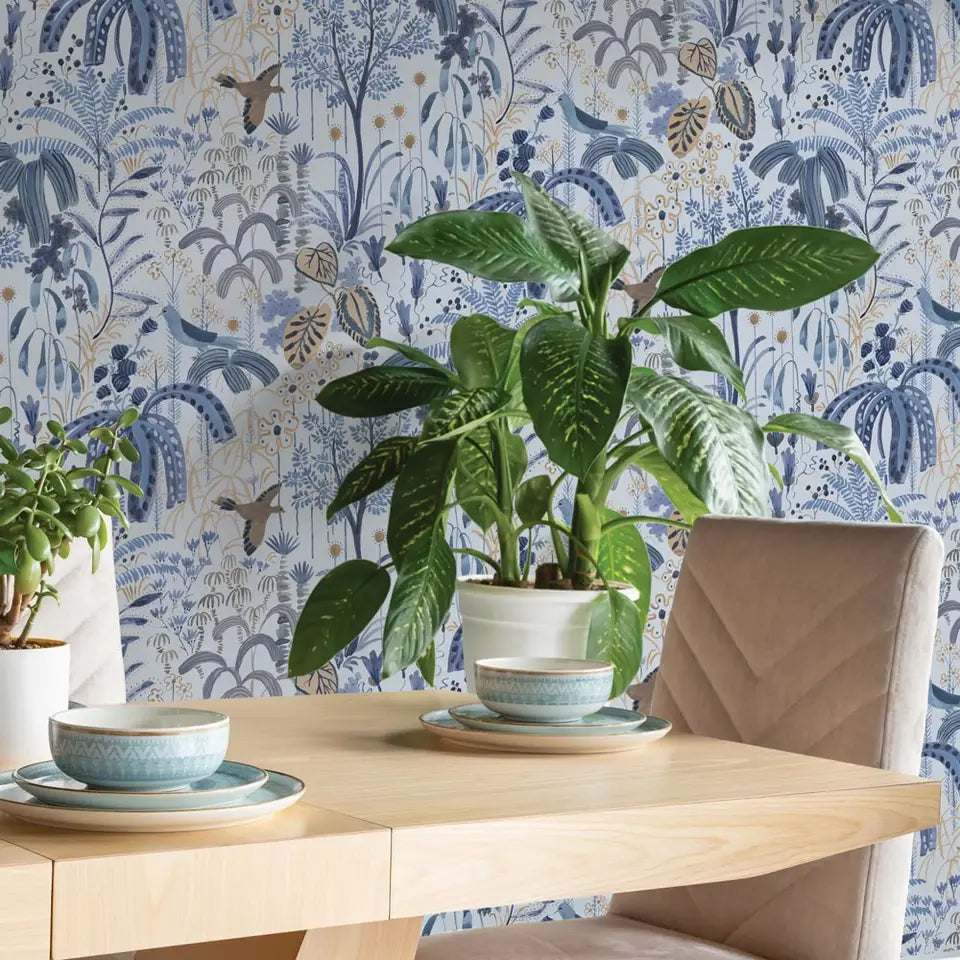 Willow Blue Blossom Peel and Stick Wallpaper, 28 sq. ft. - PABOOM