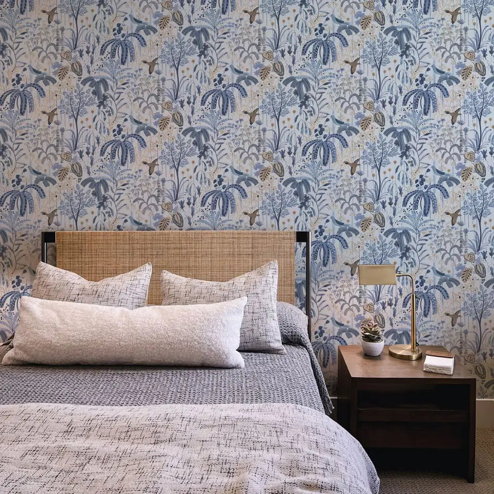 Willow Blue Blossom Peel and Stick Wallpaper, 28 sq. ft. - PABOOM