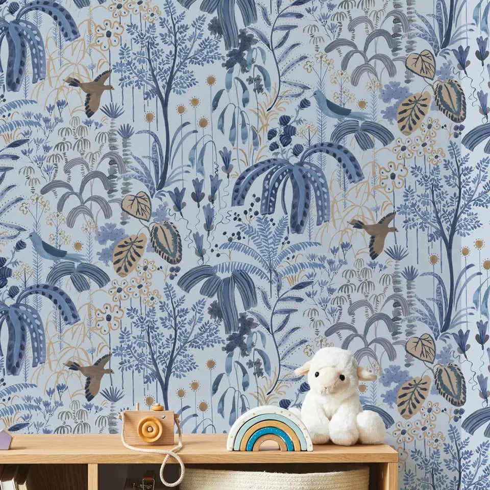 Willow Blue Blossom Peel and Stick Wallpaper, 28 sq. ft. - PABOOM