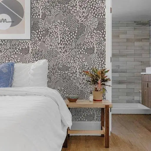 Woodland Fantasy Grey Peel and Stick Wallpaper - PABOOM