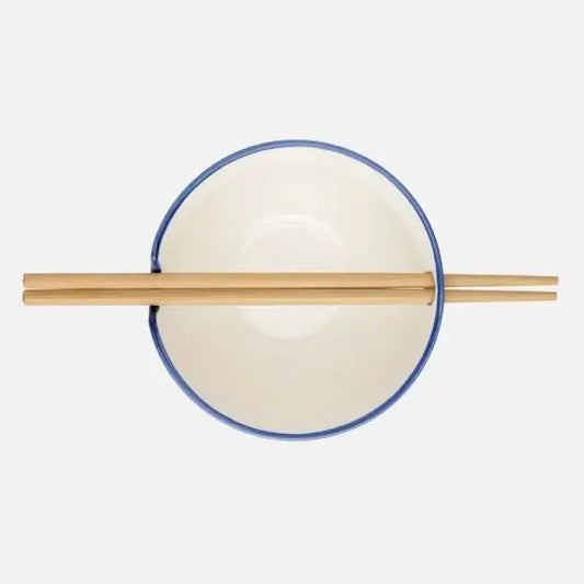 Torre & Tagus - Kiri Porcelain Noodle Bowl with Chopsticks Set - Blue Zen Weave
