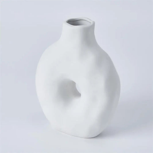 Ceramic Donut Vase Matte White - PABOOM