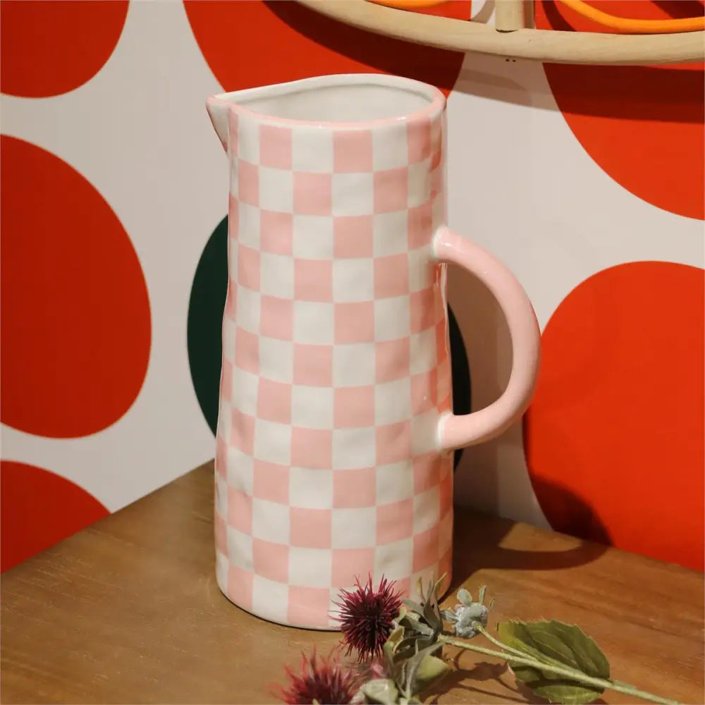 Checkered Pink Pitcher Vase - PABOOM