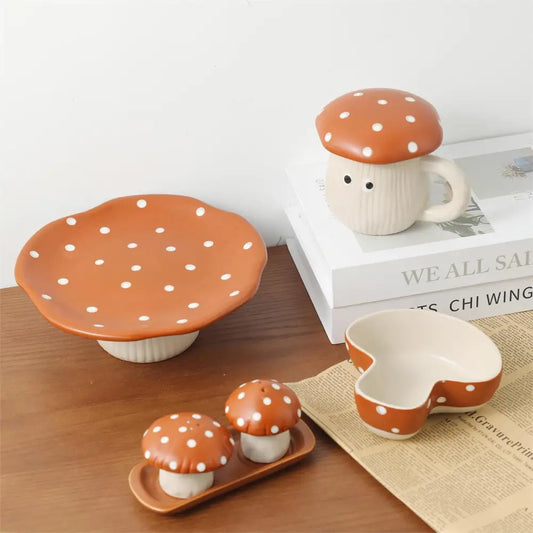 Mushroom Salt + Pepper Shakers On Tray - PABOOM