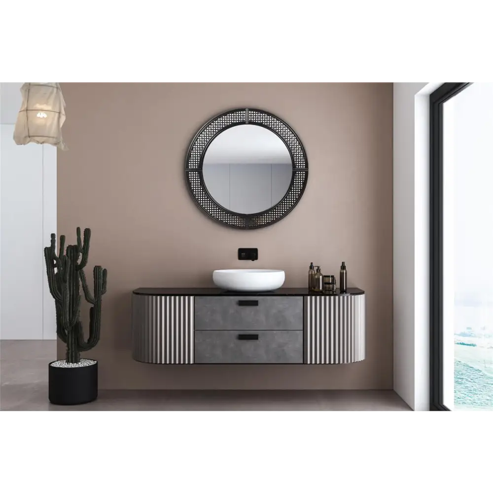 Rattan-Look Round Mirror - PABOOM