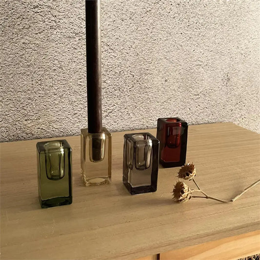 Square Grey Glass Taper Holder - PABOOM