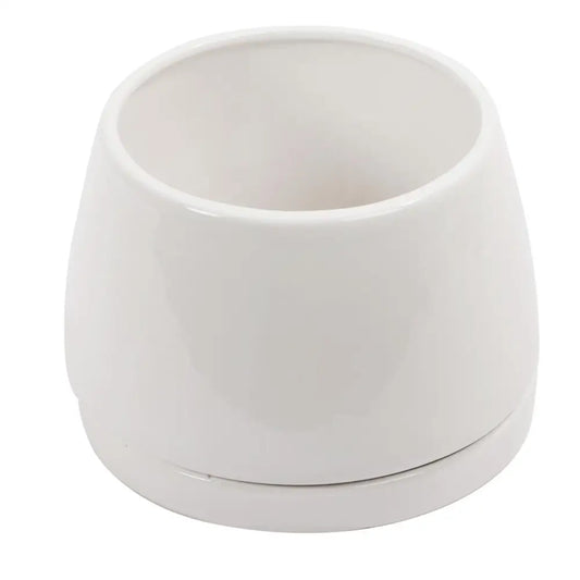 White Rounded Planter with Saucer - PABOOM