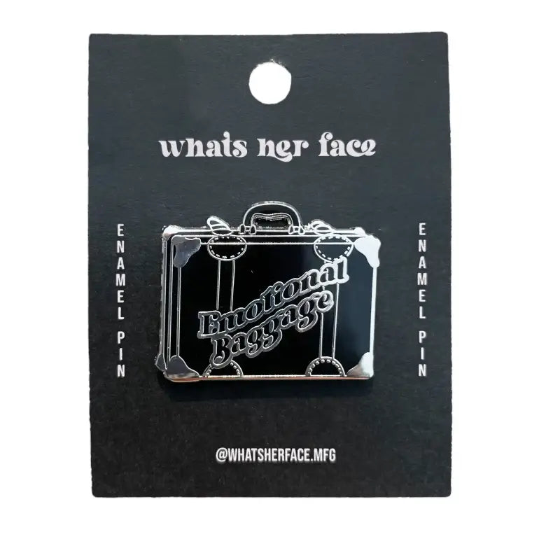 Emotional Baggage Old Suitcase Enamel Pin on cardstock