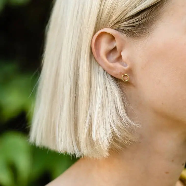 Mini Gold Plated Hex Stud Earrings - PABOOM