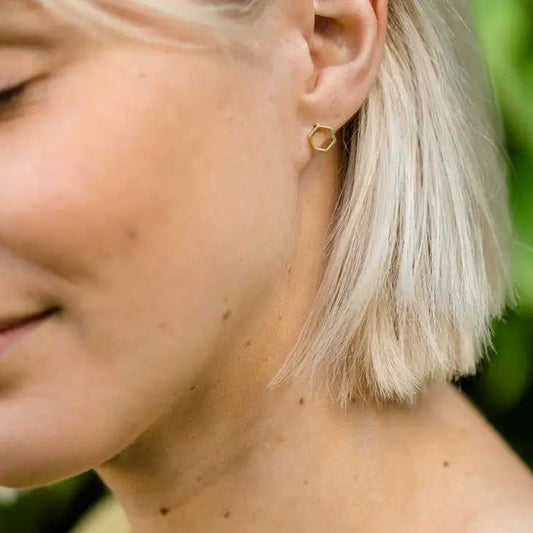 Mini Gold Plated Hex Stud Earrings - PABOOM