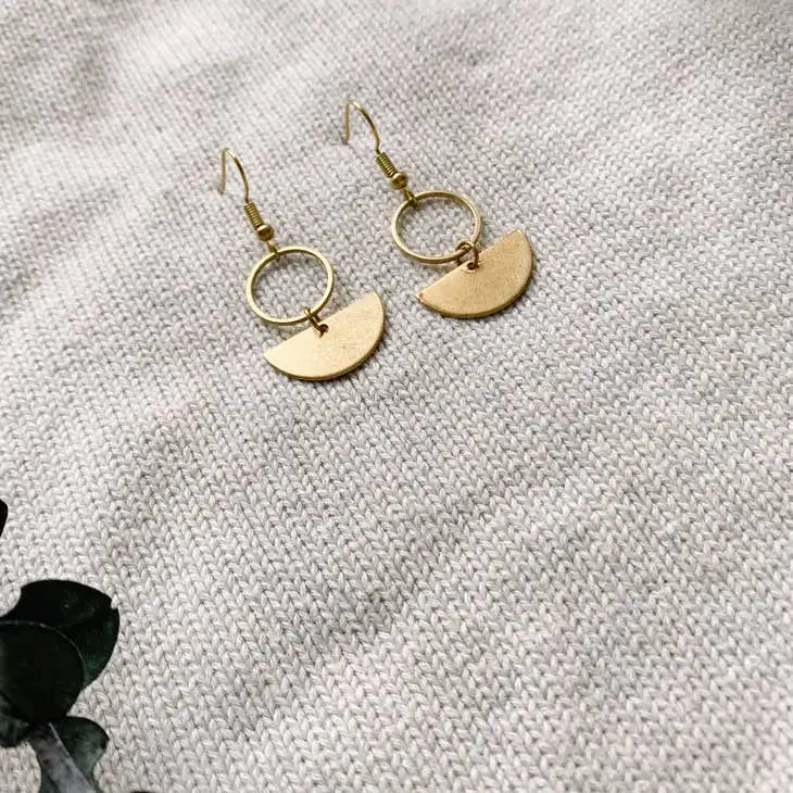 Mini Raw Brass Circle Earrings - PABOOM