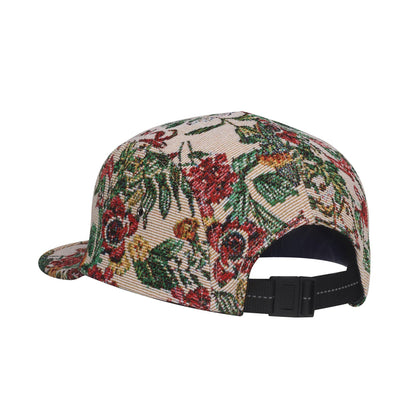 Bold Floral Jacquard 5 Panel Hat Camp Cap - Beige
