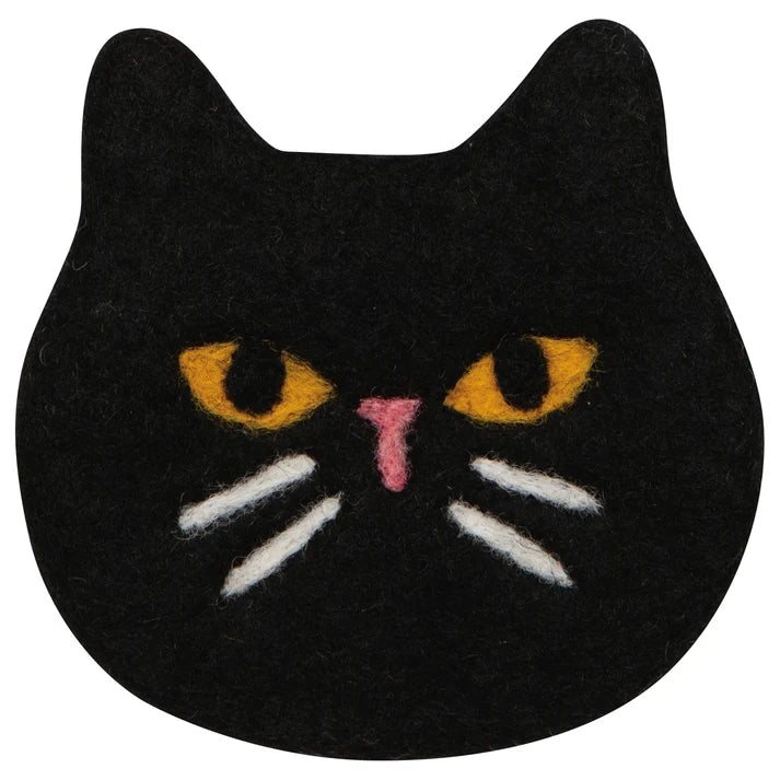 Black Cat felt coasters shown stacked to show thickness – PABOOM