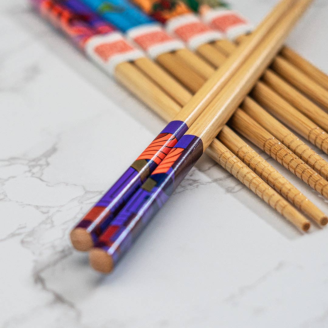 Frank Lloyd Wright chopsticks close-up of green pattern