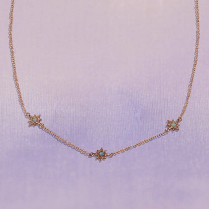 Triple Opal Starburst Necklace - Silver