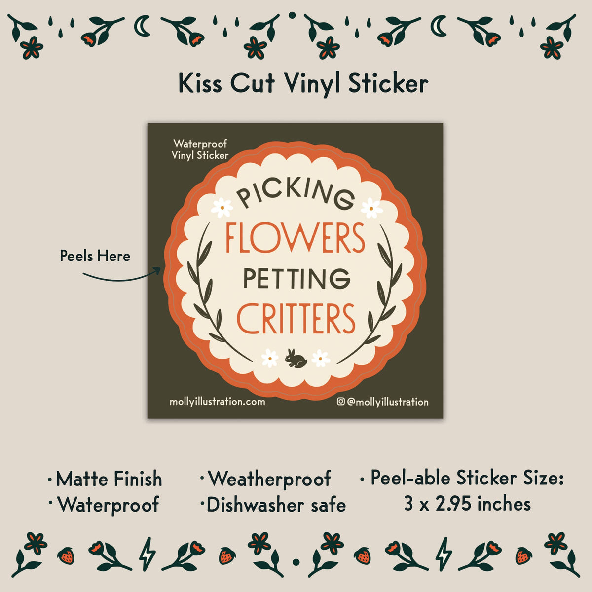 Close-up detail of the Picking Flowers Petting Critters sticker design