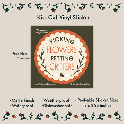 Close-up detail of the Picking Flowers Petting Critters sticker design