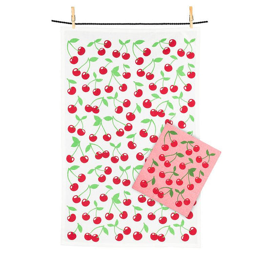 Cherries Dishcloth + Kitchen Towel Set