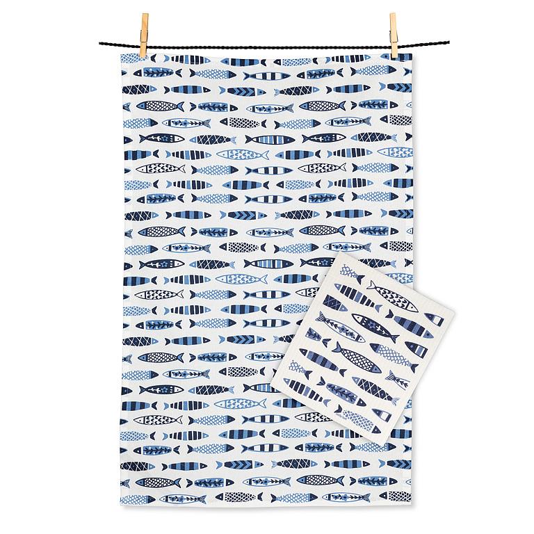 Swimming Fish Dishcloth + Kitchen Towel Set