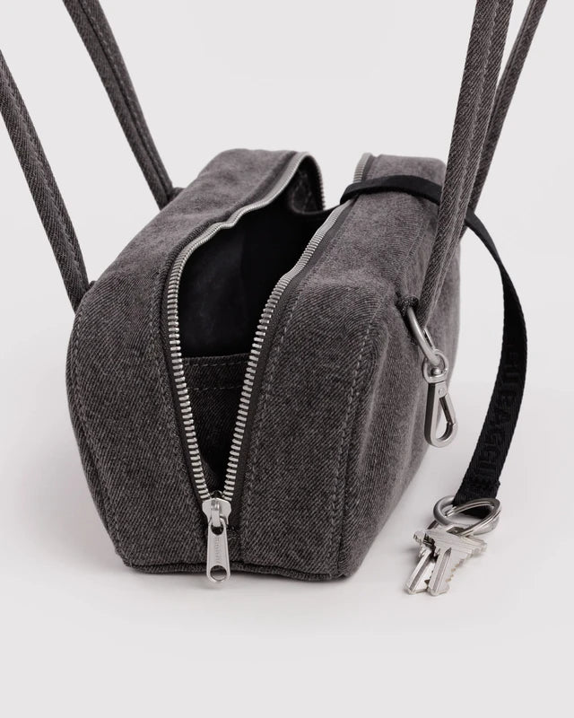 BAGGU Small Denim Bowler Bag Washed Black Denim side profile - PABOOM