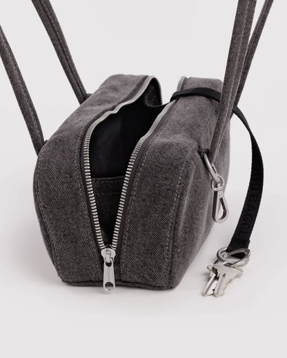 BAGGU Small Denim Bowler Bag Washed Black Denim side profile - PABOOM