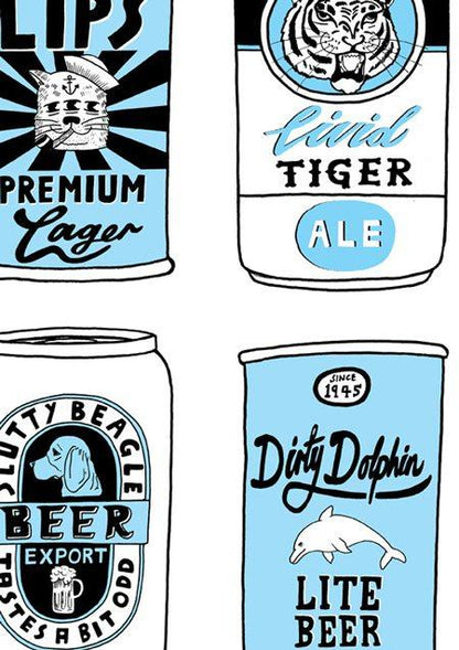 Beer Cans Black + Blue A3 Print