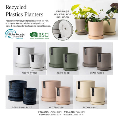 Kanso Designs Planter + Saucer 4” - White Stone