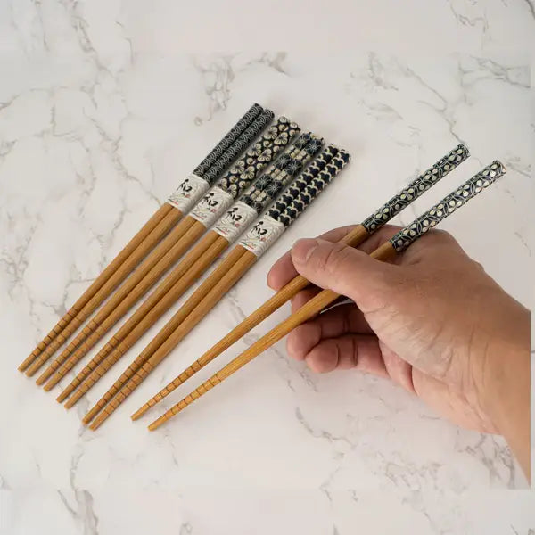 Seigaiha wave pattern bamboo chopsticks detail - PABOOM